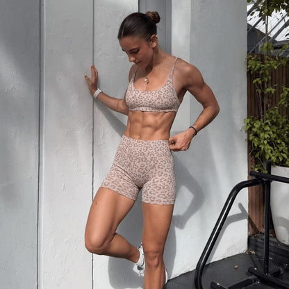 VELRENNE™ Seamless Leopard & Polka Dot, Sports Bra & Shorts Set SohoChic
