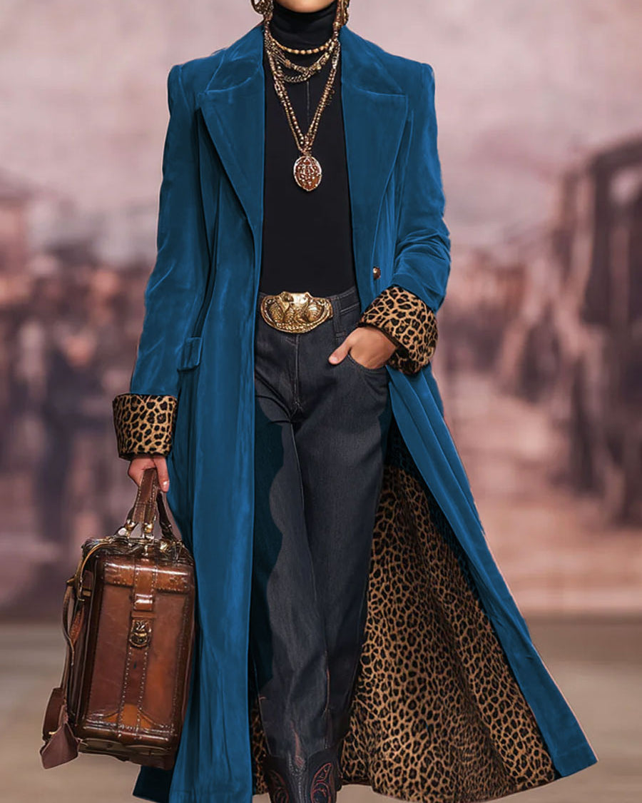 Long Tailored Coat with Leopard Lining