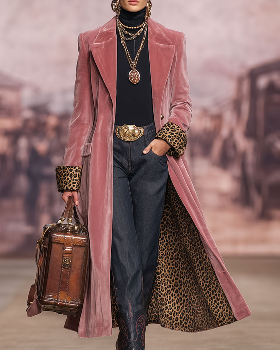 Long Tailored Coat with Leopard Lining