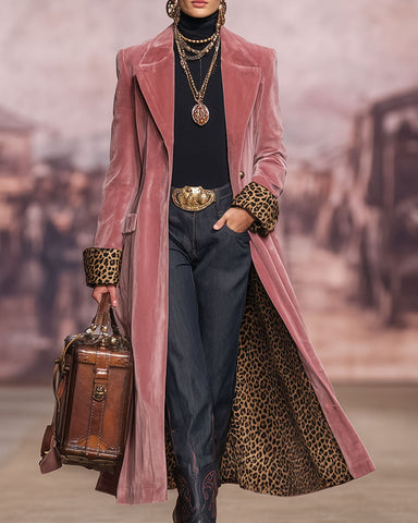 Long Tailored Coat with Leopard Lining