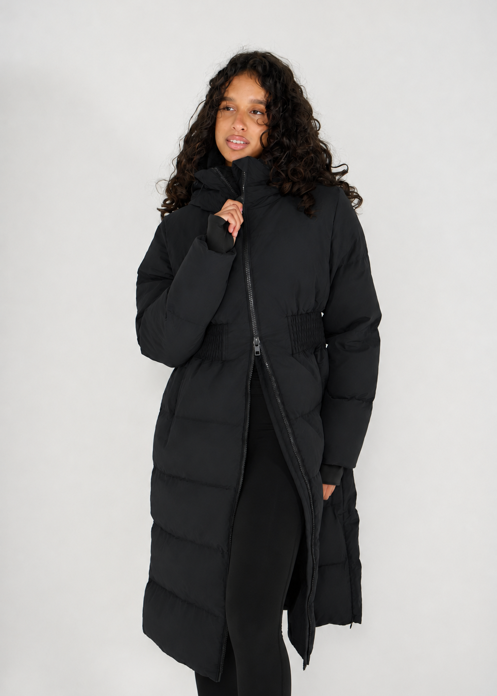 Waist-Cinching Longline Puffer Coat