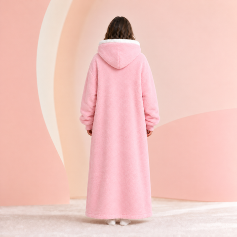Star Pocket Sherpa Robe in Blush Pink, back view with hood