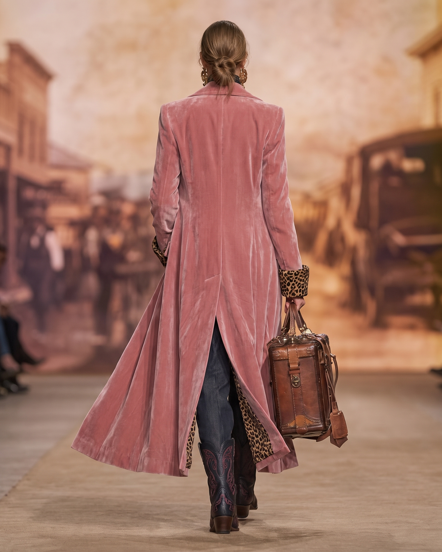 Long Tailored Coat with Leopard Lining