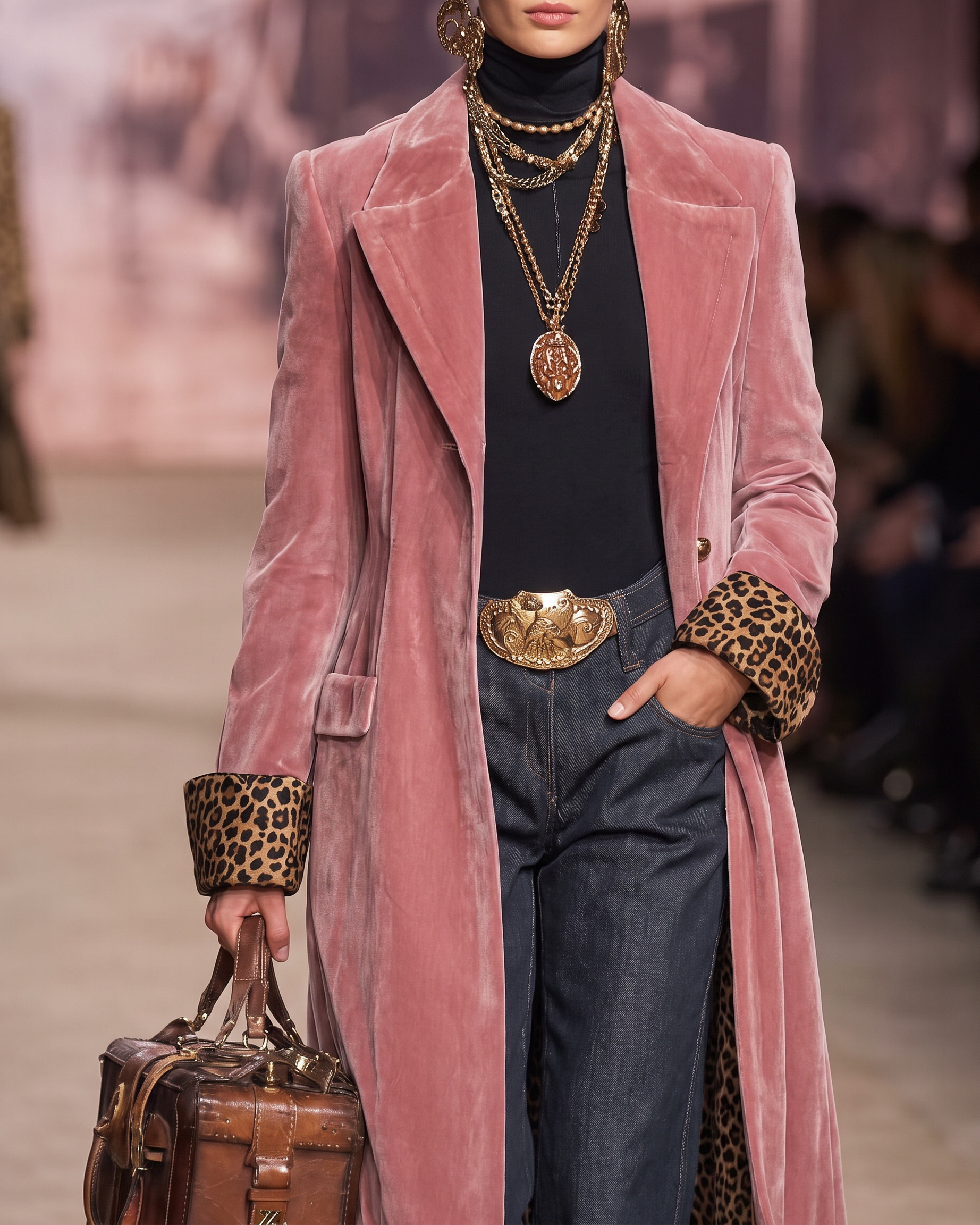 Long Tailored Coat with Leopard Lining