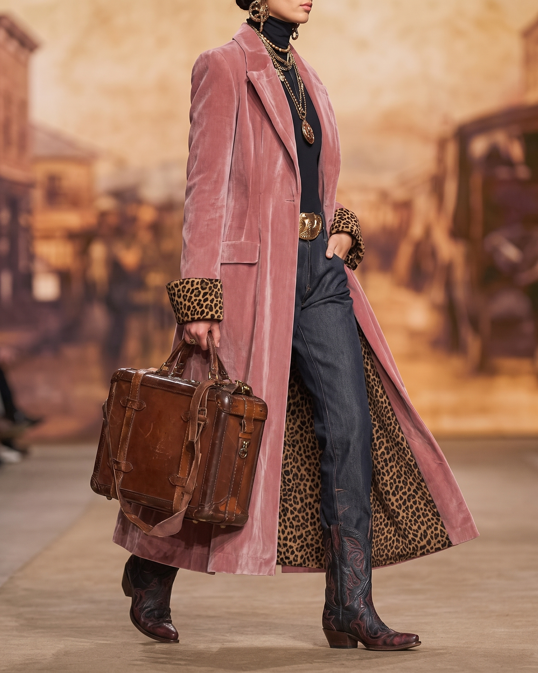 Long Tailored Coat with Leopard Lining