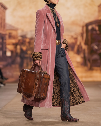 Long Tailored Coat with Leopard Lining