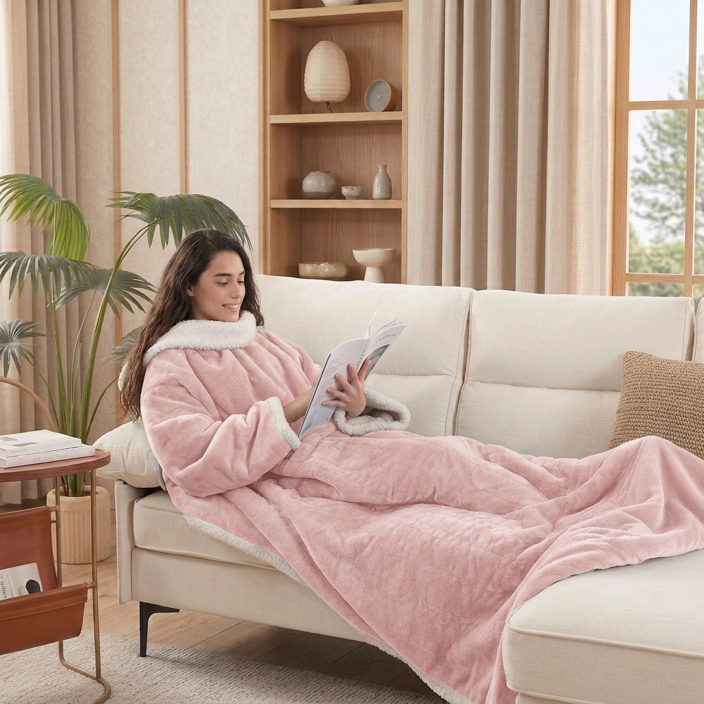 Velrenne heated wearable blanket with sleeves and foot pocket