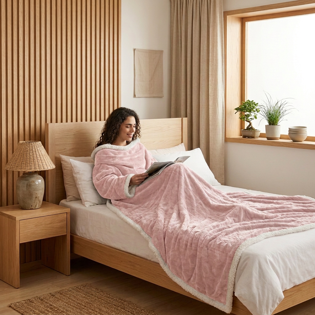 Velrenne heated wearable blanket with sleeves and foot pocket