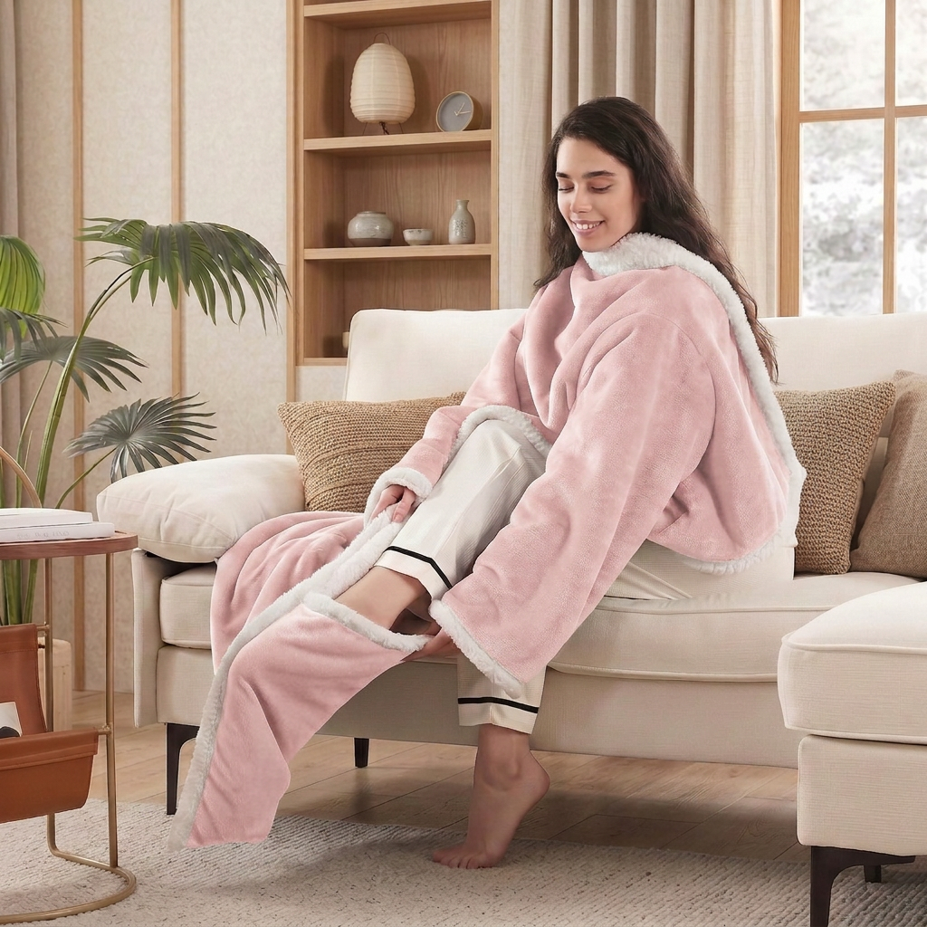 Velrenne heated wearable blanket with sleeves and foot pocket