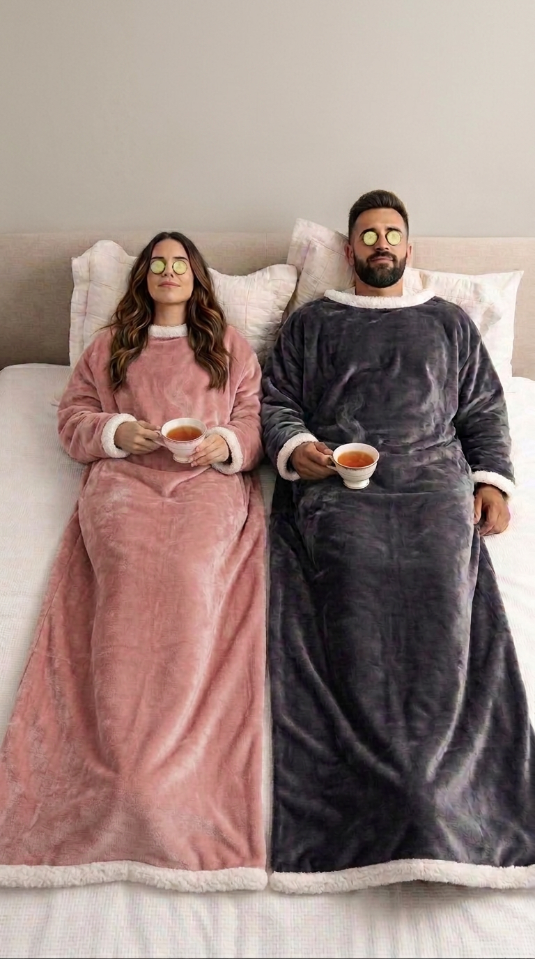 Velrenne heated wearable blanket with sleeves and foot pocket