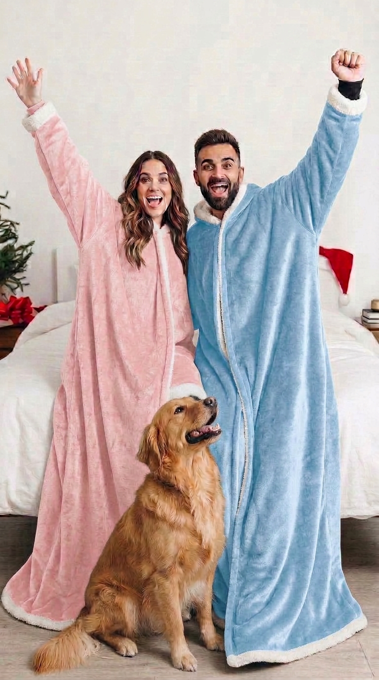 Velrenne heated wearable blanket with sleeves and foot pocket