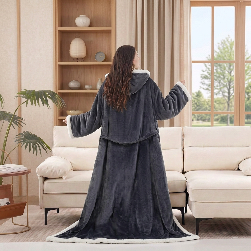 Velrenne heated wearable blanket with sleeves and foot pocket
