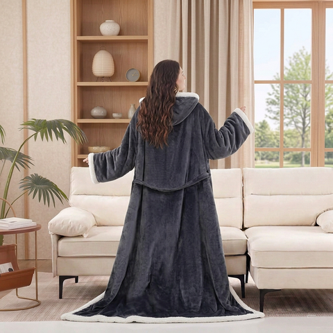 Velrenne heated wearable blanket with sleeves and foot pocket