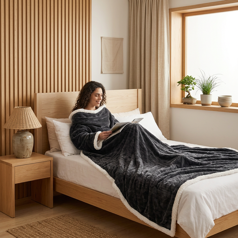 Velrenne heated wearable blanket with sleeves and foot pocket