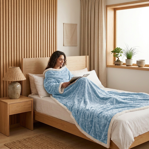 Velrenne heated wearable blanket with sleeves and foot pocket