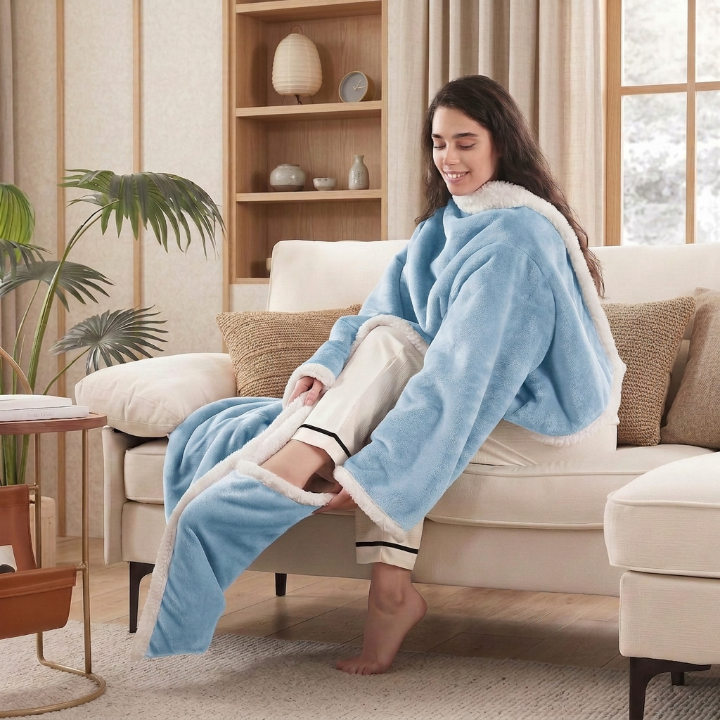 Velrenne heated wearable blanket with sleeves and foot pocket