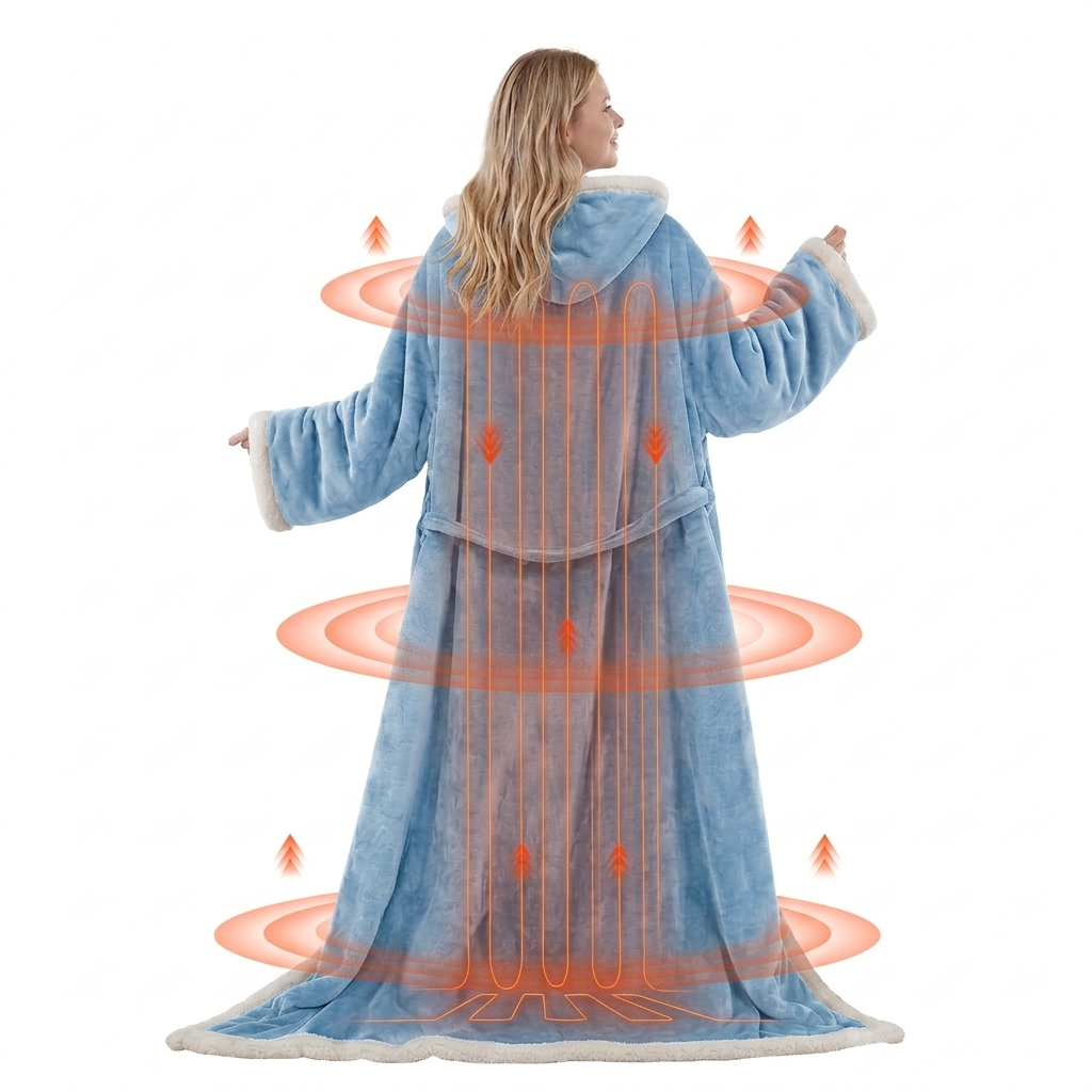 Velrenne heated wearable blanket with sleeves and foot pocket