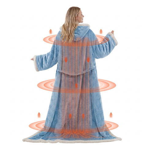Velrenne heated wearable blanket with sleeves and foot pocket