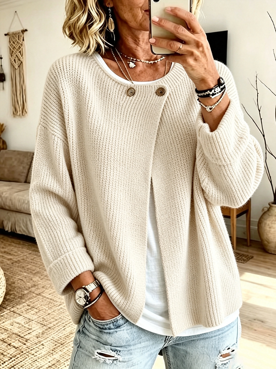 Velrenne asymmetric rib-knit cardigan