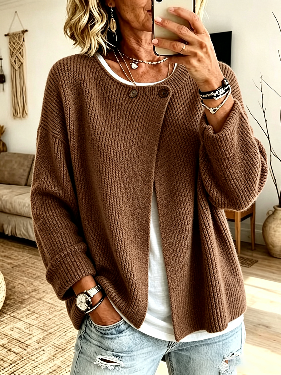 Velrenne asymmetric rib-knit cardigan