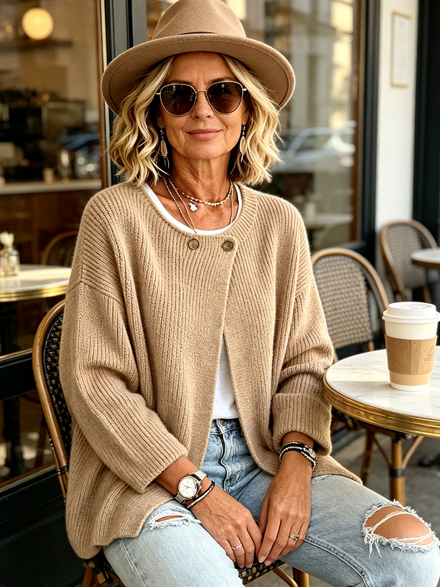 Velrenne asymmetric rib-knit cardigan