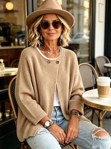 Velrenne asymmetric rib-knit cardigan