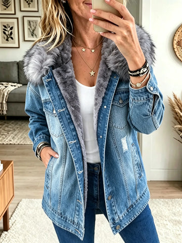 Velrenne faux-fur collar denim jacket